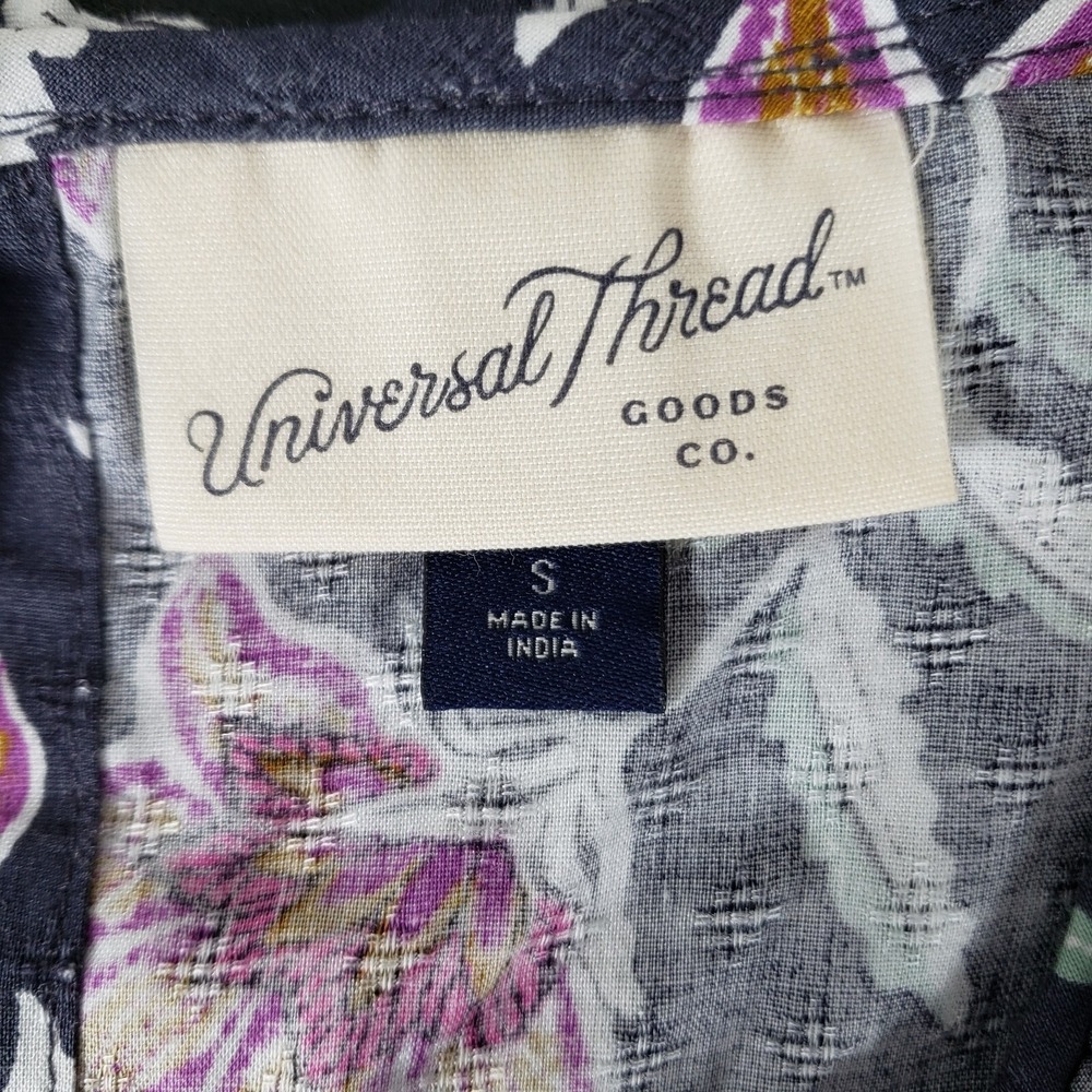 Universal Thread Flutter Short Sleeve Gray Purple Floral Dress Sz S Small Midi - Picture 7 of 10